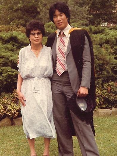 Charlie Teo as a young man, pictured with his mum at the University of NSW.