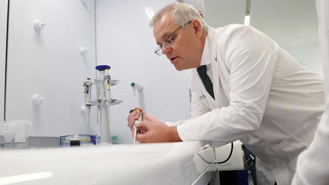 Prime Minister Scott Morrison during a tour o Micro X at the Tonsley Innovation District in Adelaide. Picture: NCA NewsWire / David Mariuz