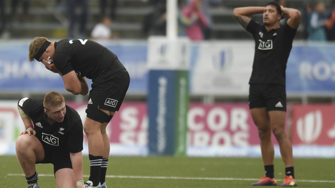 New Zealand react to a loss at the World Rugby U20 Championship.