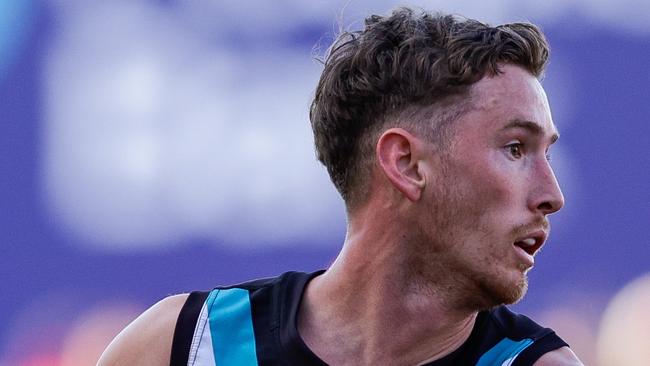 Port Adelaide defender Kane Farrell has been ruled out of the preliminary final against Sydney. Picture: Russell Freeman / Getty Images