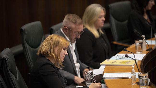 Question time in the Tasmanian Parliament, Member for Braddon Miriam Beswick, Member for Lyons Andrew Jenner, and Member for Bass, Rebekah Pentland of the Jacqui Lambie Network. Picture: Chris Kidd