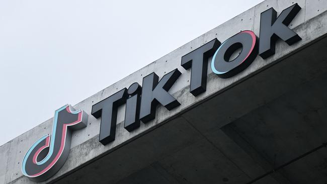 The TikTok logo on the social media app company offices in Culver City, California. Picture: AFP.