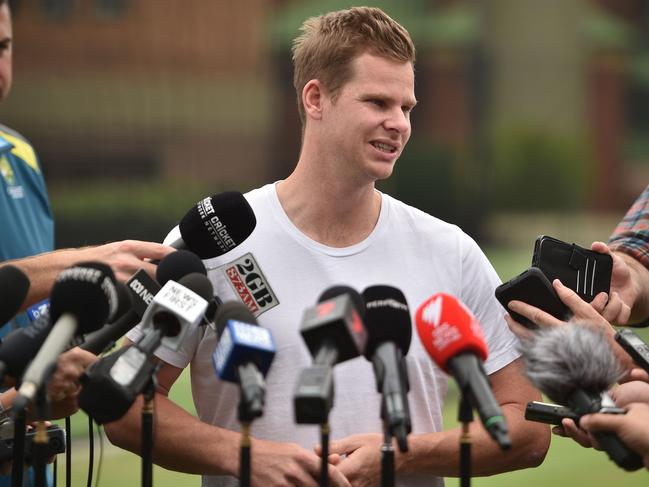 Steve Smith (above) and David Warner met the squad in Dubai following Australia’s historic ODI series win in India.