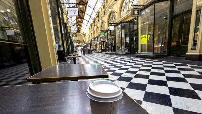 An empty Royal Arcade in Melbourne CBD during lockdown in 2021. Picture: NCA NewsWire / David Geraghty