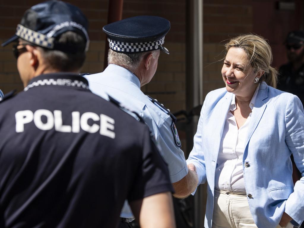 Queensland Premier Annastacia Palaszczuk meets Inspector Paul James in Toowoomba on Friday. Picture: Kevin Farmer