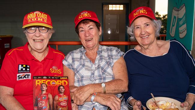 Lauris Sippel, Lorraine Hardy and Margaret Halter at the Gold Coast Suns vs Geelong Cats Round 10 AFL match at TIO Stadium. Picture: Pema Tamang Pakhrin