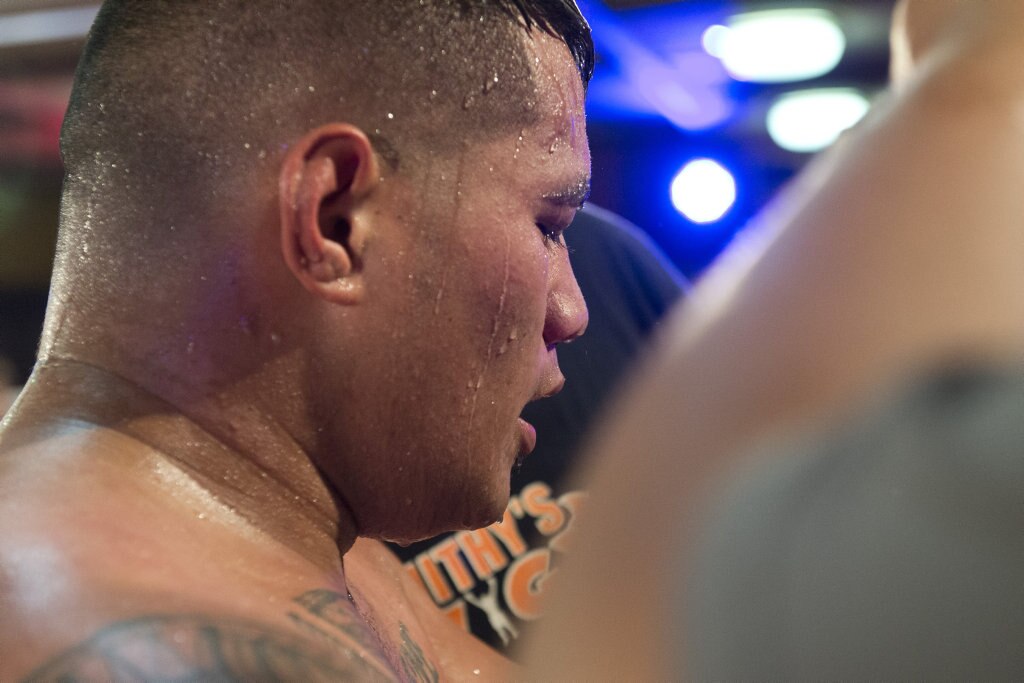 Herman Ene-Purcell fights Justin Whitehead in an Australian heavyweight title eliminator at Smithy and TGW Bring The Big Fights 14 at Rumours International, Saturday, October 22, 2016. Picture: Kevin Farmer