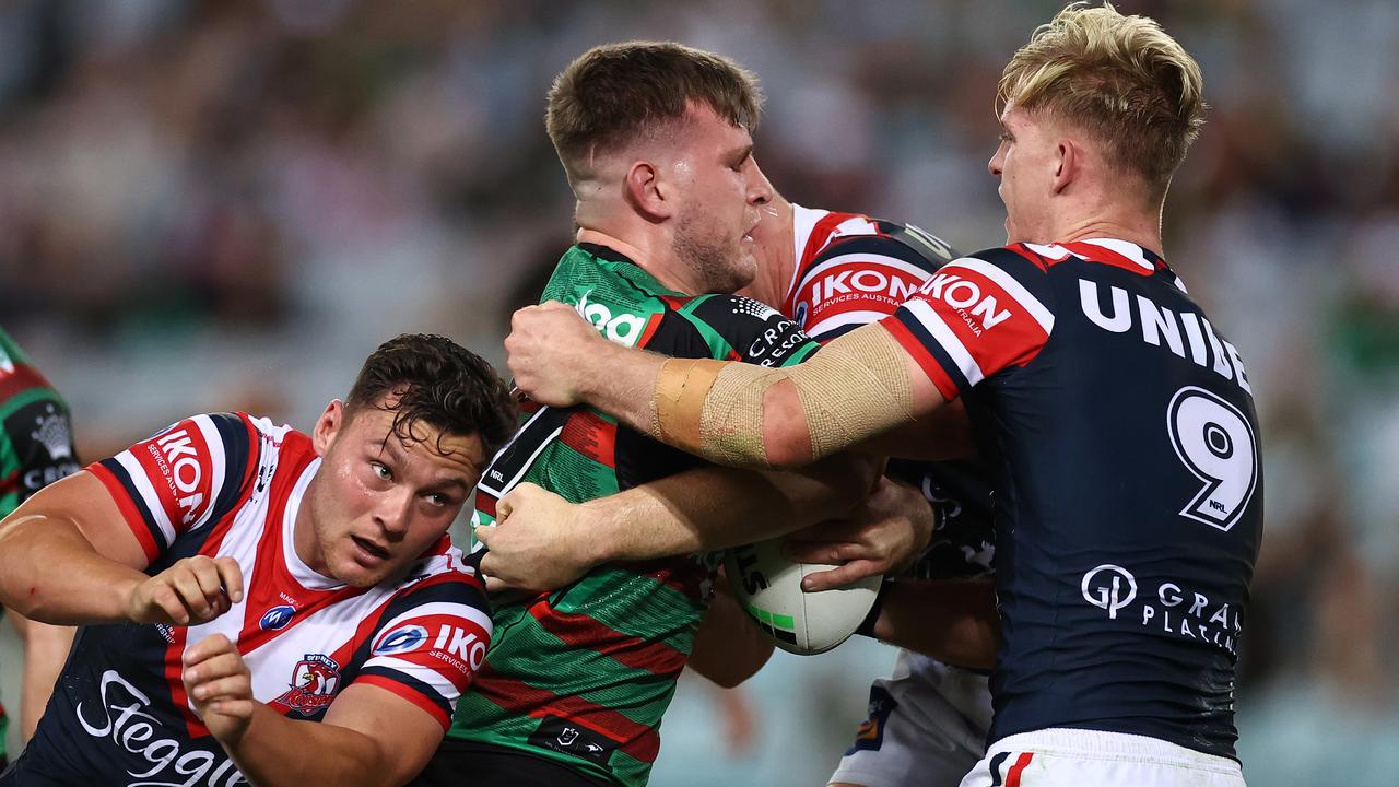 Jai Arrow had a running battle with the Roosters on Friday night. Picture: Cameron Spencer/Getty Images