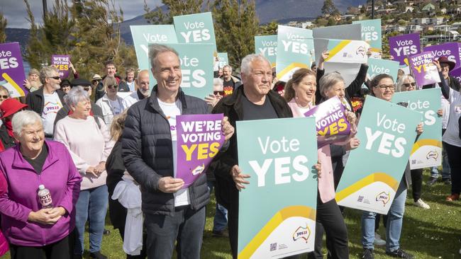 Yes referendum campaign launch for Franklin at Kangaroo Bay, Senator Nick McKim, Rodney Dillon, Julie Collins MP, Senator Catryna Bilyk and Tasmania Yes campaign co- ordinator Marta Hodul Lenton. Picture: Chris Kidd