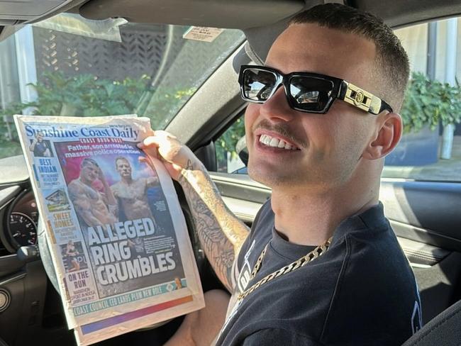 Marshall White posts arrest Sunshine Coast Daily front page to Instagram, says he’s famous. Picture - Instagram.