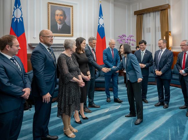 Taiwan President Tsai Ing-wen meets in Taipei on Tuesday with an Australian parliamentary delegation led by Labor MP Josh Wilson and Liberal MP Paul Fletcher. Picture: Taiwan Presidential Office