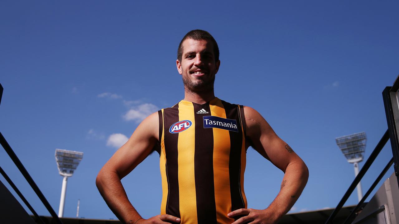 MELBOURNE, AUSTRALIA — MARCH 15: Ben Stratton of the Hawks poses during the AFL 2019 Captain's Day at Marvel Stadium on March 15, 2019 in Melbourne, Australia. (Photo by Michael Dodge/Getty Images)