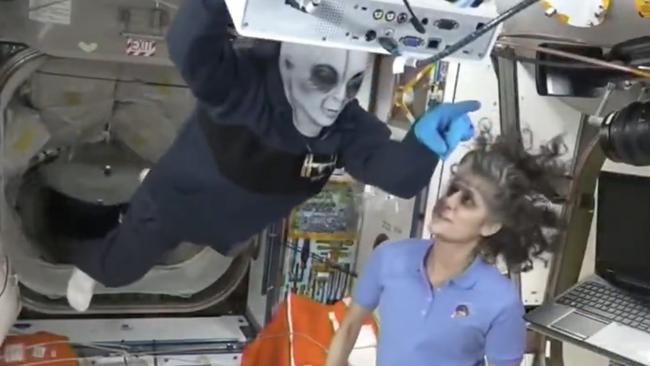 Questions were raised in November about the gaunt appearance of NASA astronaut Sunita Williams, pictured with 'alien'. Picture: X