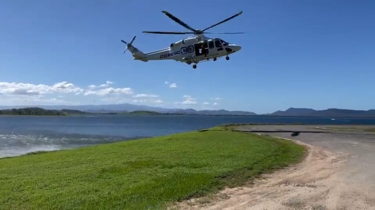 Helicopter lands at Kinchant Dam