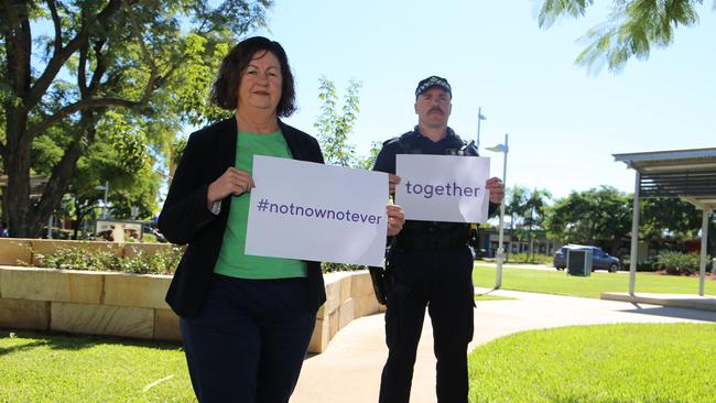 Mayor Anne Baker and Moranbah Senior Sergeant Adam Dyer taking a stand against domestic violence.