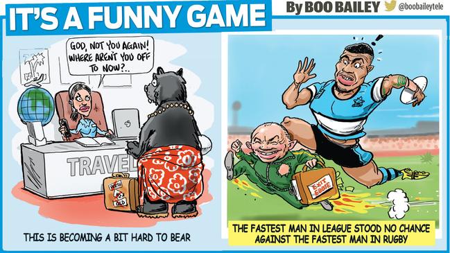 The Bears are the most non-travelled would-be expansion side in the NRL, while Ronaldo Mulitalo was crowned rugby league's fastest man, at the same time Eddie Jones showed a clean pair of heels getting out of Australian rugby. Artwork: Scott 'Boo' Bailey.