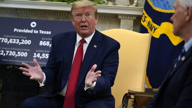 President Donald Trump speaks during a meeting about the coronavirus response with Gov. Greg Abbottfrom Texas.