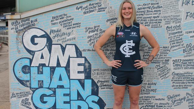 New Blue Tayla Harris in her new colours. Picture: Carlton Football Club