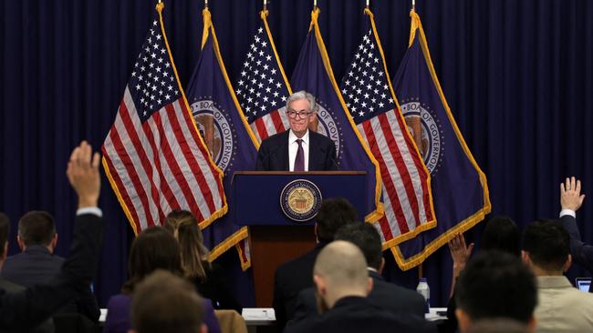 US Federal Reserve Board chairman Jerome Powell gives a press conference following a meeting of the Federal Open Market Committee on December 18. Picture: Getty Images