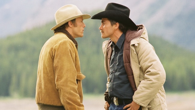 Heath Ledger and Jake Gyllenhaal in a scene from Brokeback Mountain.