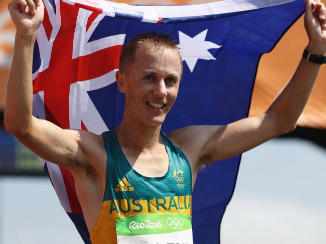 RIO DE JANEIRO, BRAZIL - AUGUST 19: Jared Tallent of Australia reacts after winning the silver medal in the Men's 50km Race Walk on Day 14 of the Rio 2016 Olympic Games at Pontal on August 19, 2016 in Rio de Janeiro, Brazil. (Photo by Bryn Lennon/Getty Images)