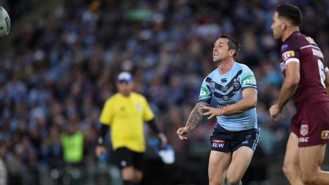 Mitchell Pearce gets the ball rolling for NSW. Picture: Phil Hillyard