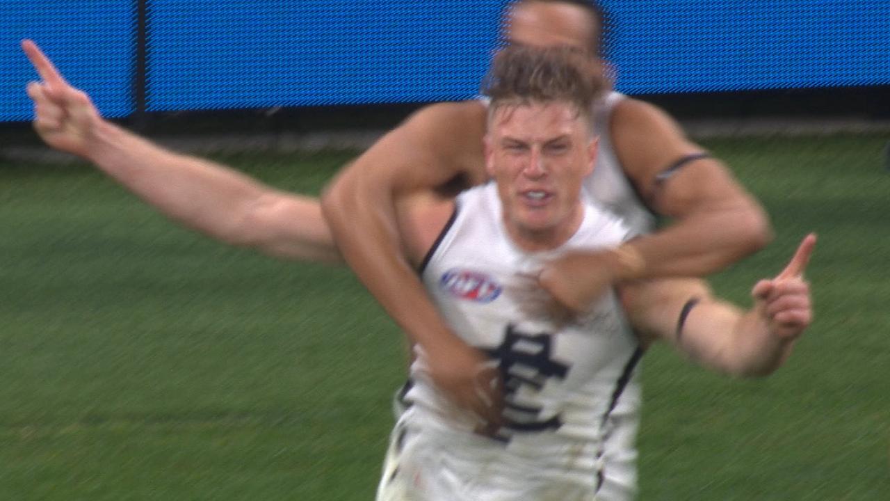 Jack Newnes goaled after the siren to win the game for Carlton.