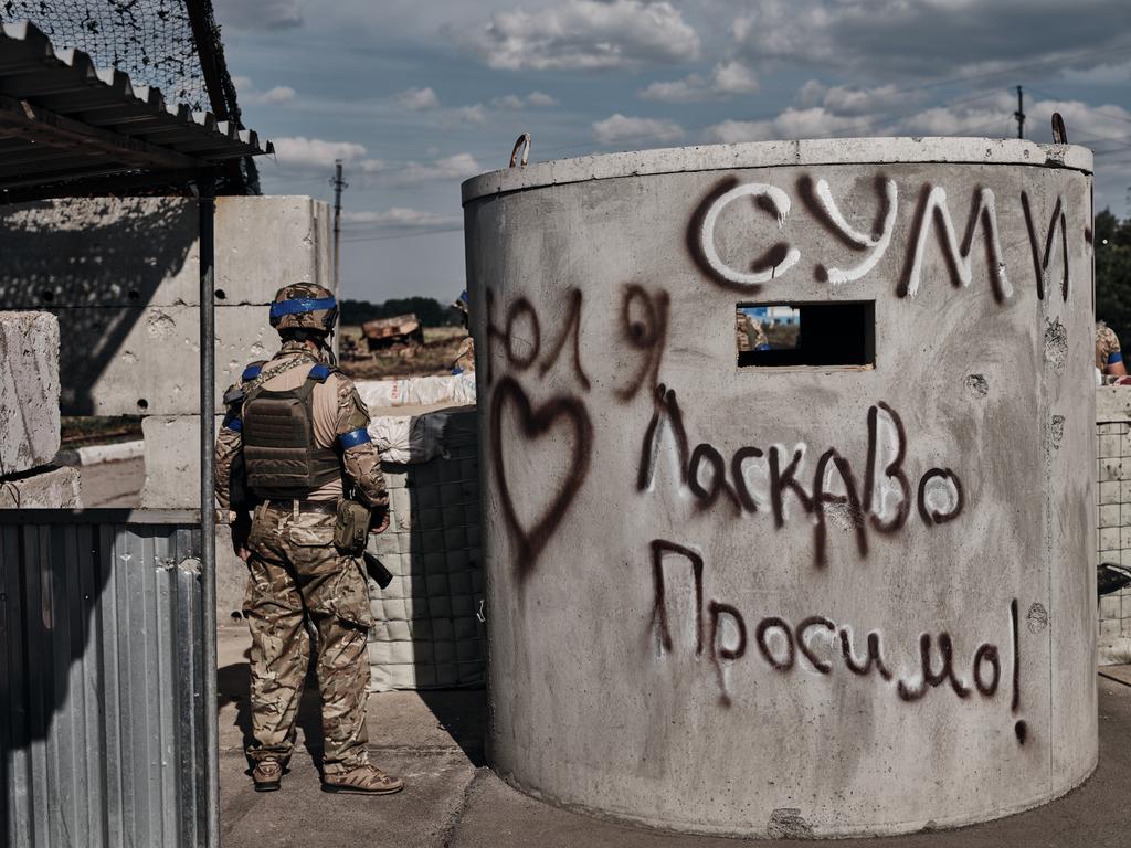 A checkpoint with Ukrainian military personnel on the territory of Russia, on August 16, 2024 in Sudzha, Russia. Picture: Getty Images