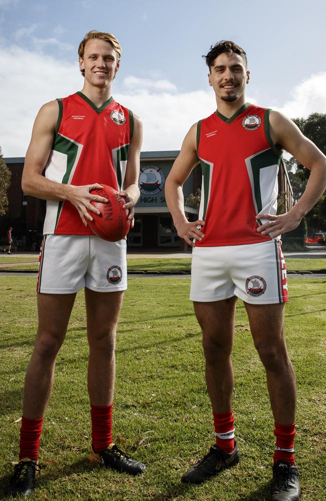 Henley High School students Jack Lukosius and Izak Rankine, who are classmates and contenders to go at pick one at this year's AFL national draft. Picture: Matt Turner