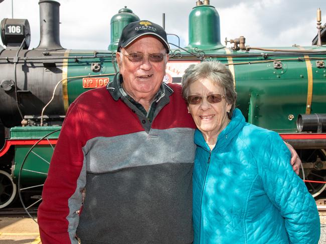 Ken and Jacelle Hansen looking forward to the journey on the "Pride of Toowoomba" at Drayton Station. Saturday May 18th, 2024 Picture: Bev Lacey