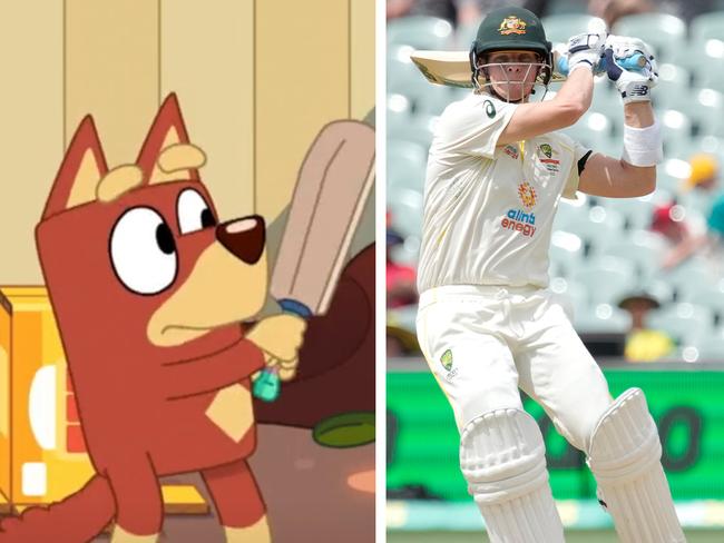 (L-R) Rusty (of Bluey fame0 and Steve Smith.