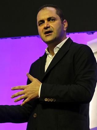 Shervin Pishevar, co-founder and Executive Chairman at Hyperloop One, talks about the future of transportation on May 10, 2016 during a press conference in Las Vegas, Nevada. The Hyperloop One startup intent on zipping people along at near-supersonic speeds in pressurized tubes announced that the French national rail company had joined its growing list of backers. Hyperloop One said that it closed an $80 million round of second round of financing with funding coming an array of investors, including GE Ventures and France's SNCF. / AFP PHOTO / John GURZINSKI