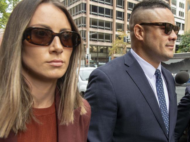 SYDNEY AUSTRALIA - NewsWire Photos, 14th APRIL , 2023: Jarryd Hayne arrives at the Supreme Court, Sydney with his wife Amellia Bonnici.Crown detention application ahead of sentence hearing. Former NRL star found guilty of sexually assaulting a woman at her Newcastle home on grand final night in 2018.Picture: NCA NewsWire/Simon Bullard