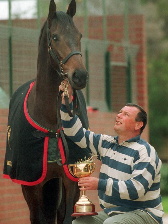 Michael Moroney with Melbourne Cup winner Brew in 2001.