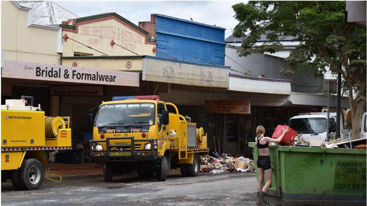 Businesses clean up in Mary Street were among the worst hit Gympie after the record-breaking February flood. Photo: Elizabeth Neil