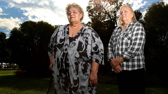 Guruma elders Judith Hughes and Sue Boyd lament the loss of the Juukan caves destroyed by mining giant Rio Tinto. Picture: Colin Murty