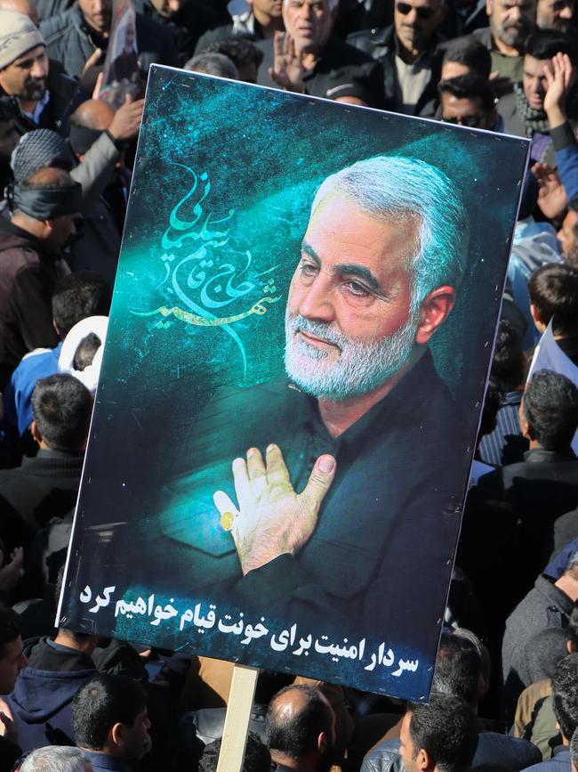 Iranians mourn Qassem Soleimani in his home town. Picture: AFP