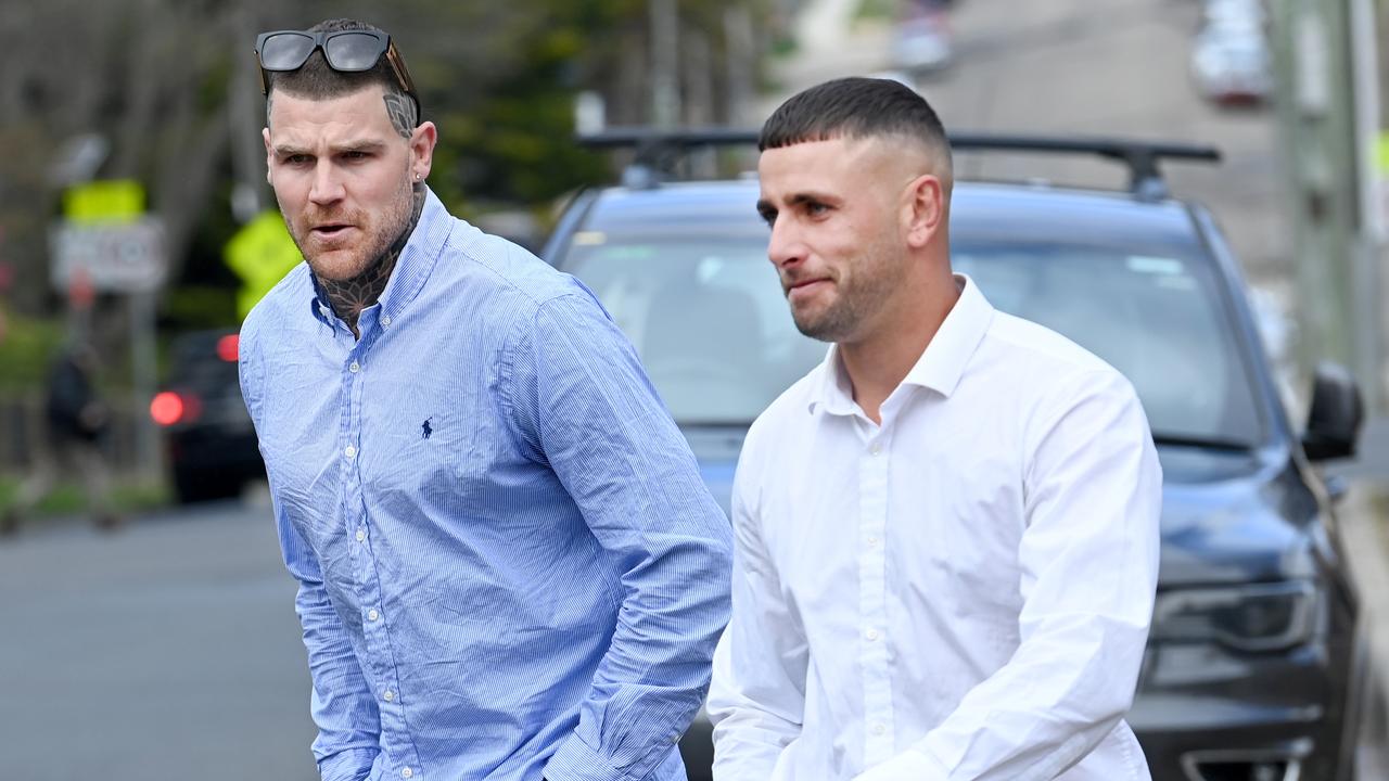 Former NRL Star Josh Dugan and his friend, Ben Williams, leave Lithgow court. Picture: Jeremy Piper