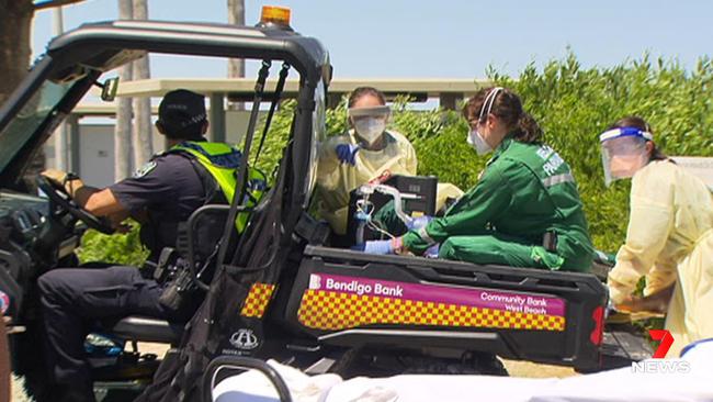 A father has died after trying to rescue his young daughter from drowning at Grange beach. Picture: 7NEWS