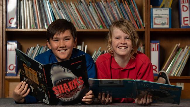 Friends Liam Gough and Richard Nestor in the school library at Coogee Public School. Picture: Monique Harmer