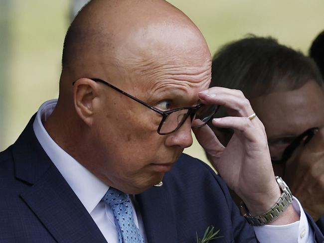NCA 2025 FEDERAL ELECTION LIBERAL BUS. 25/04/2025Pictured is Opposition Leader Peter Dutton as he attended the 2025 ANZAC Day remembrance service at Samford RSL Sub Branch memorial in Mr Duttons electorate of Dickson in Brisbane Queensland.Picture: Richard Dobson / Newswire