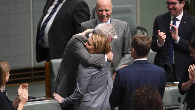 Ms Murphy is congratulated after delivering her maiden speech. Picture: AAP