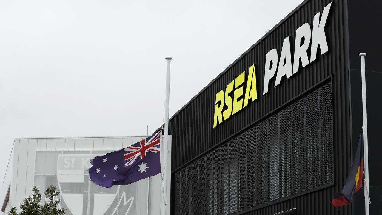 The Australian Flag flies at half mast at Moorabbin. Picture: Darrian Traynor/Getty Images