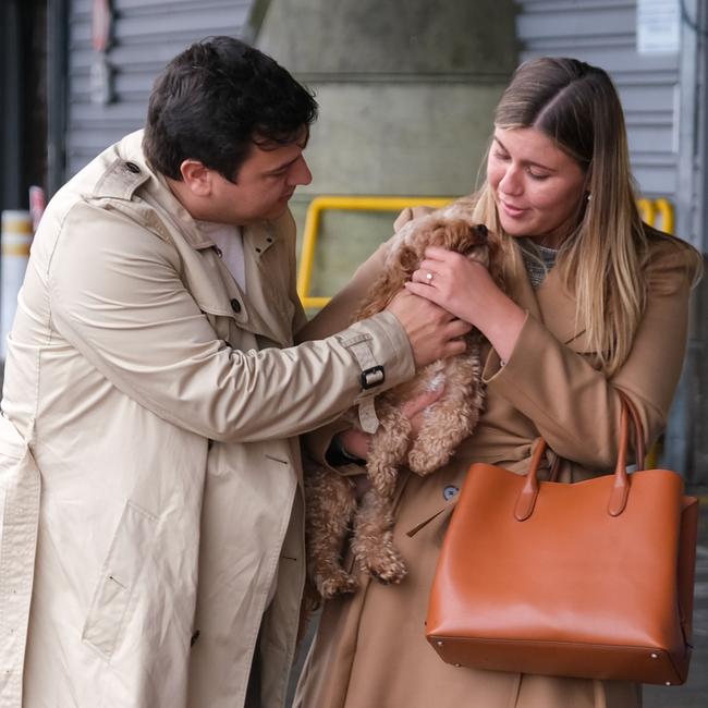 Brittany Higgins is reunited with her dog, Kingston. Picture: Jacquelin Magnay