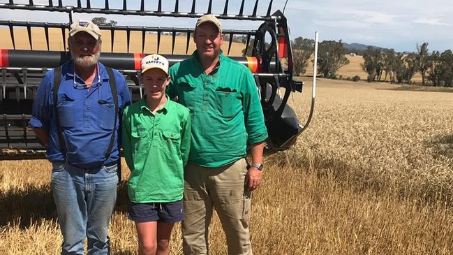 Three generations of the Ingold family, Derek with son Alex (right) and grandson Jack, 13 (centre) pictured at Dirnaseer in southern NSW. Picture: Supplied