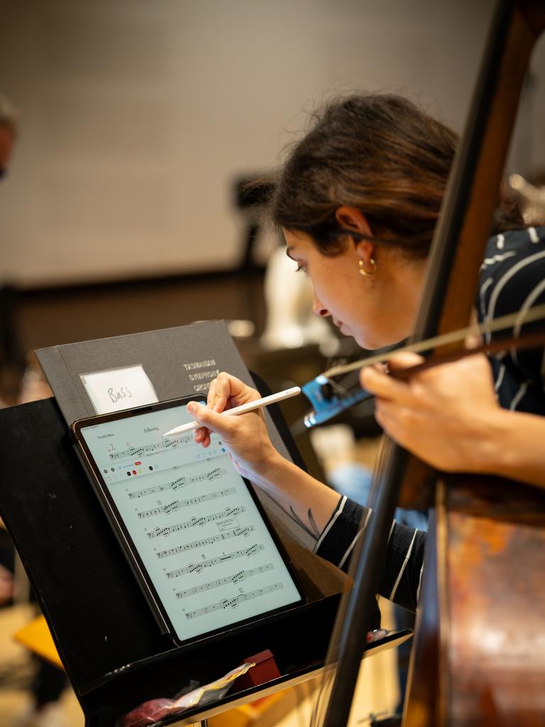 Tasmanian Symphony Orchestra double bass player Aurora Heinrich. Picture Caleb Miller.