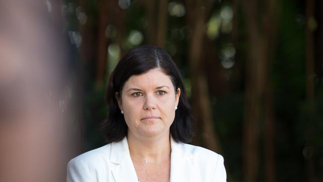 Health Minister Natasha Fyles and Chief Health Officer Hugh Heggie announce a new COVID-19 case in the NT. Picture GLENN CAMPBELL