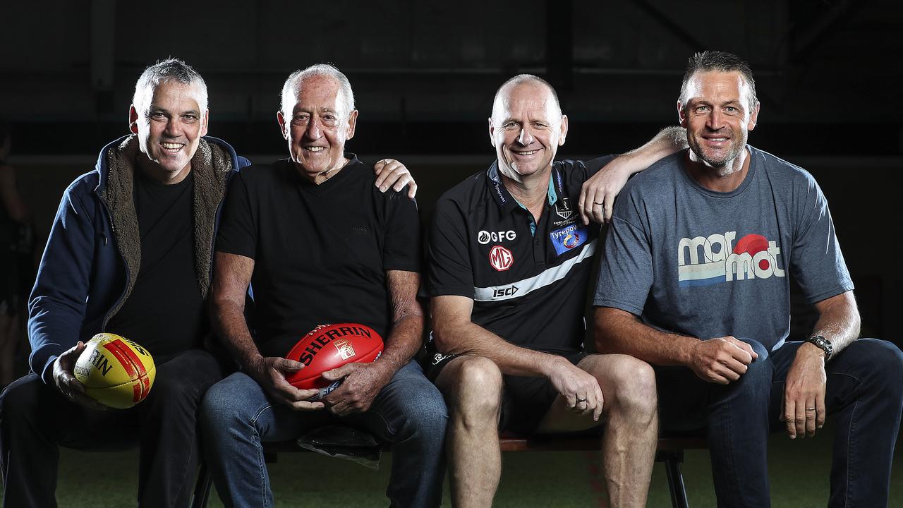 Port Adelaide’s AFL coaches: Mark Williams, John Cahill, Ken Hinkley and Matthew Primus. Picture: Sarah Reed