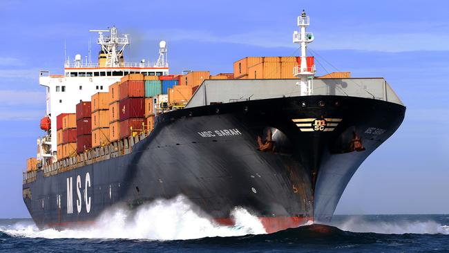 Port Phillip Sea Pilots. The container ship 'MSC Sarah' which is around 290 meters in length is pictured about to come through 'The Heads' which connects Port Phillip Bay and Bass Strait.The ship had departed the French Island of Reunion (near Mauritius) 11 days before.