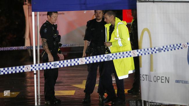 Police at the scene of a shooting at a McDonald’s at Marsden. Picture: Josh Woning